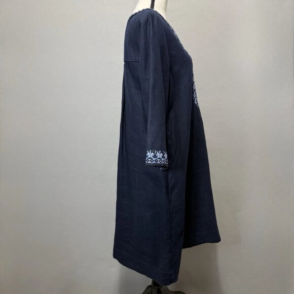 Chicos Dress Womens Sz 0 (4) Navy Blue 100% Linen Shift Sequin Bead Embroidered - Picture 4 of 9